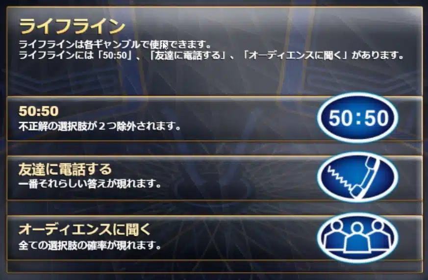 ミリオネア ライフライン