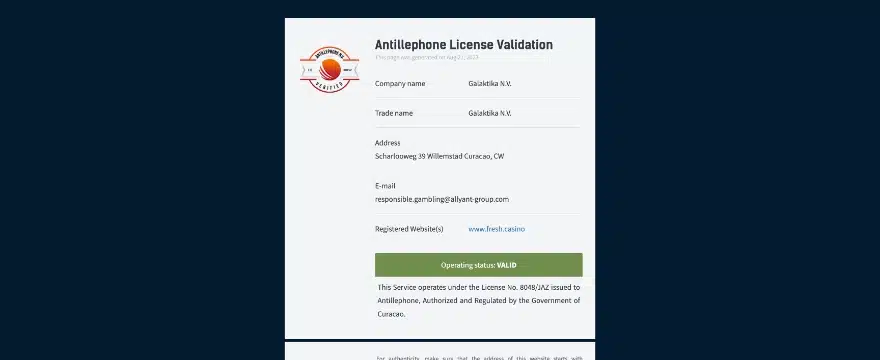 fresh casino licence