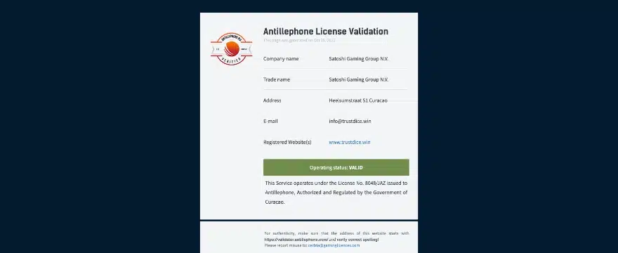 trust dice license
