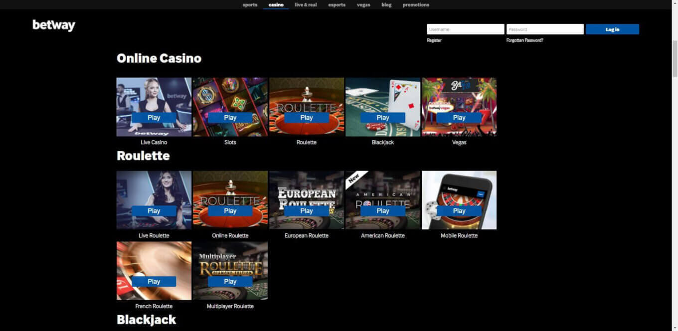 Betway Casino Games Review
