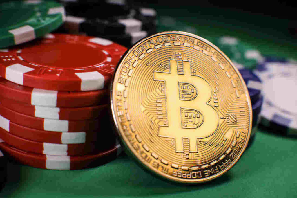 bitcoin gold coin on poker chips