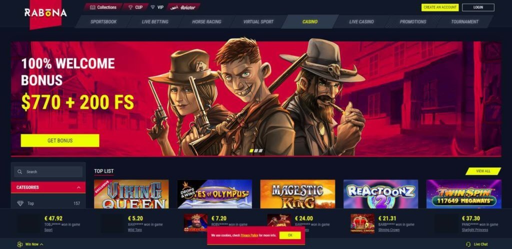 rabona casino desktop