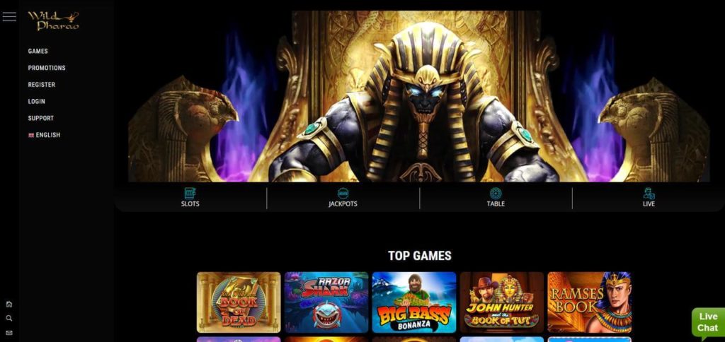 wildpharao casino desktop view
