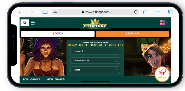 Bitkingz Casino Mobile Layout