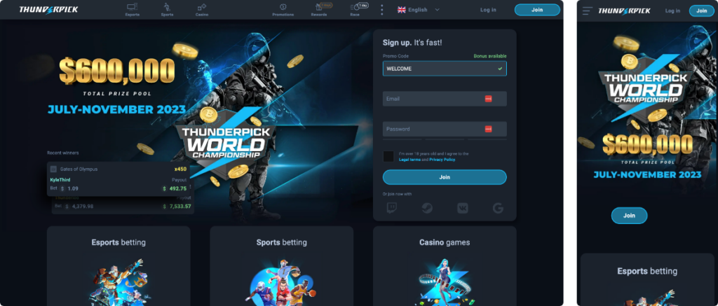 thunderpick casino mobile and desktop version